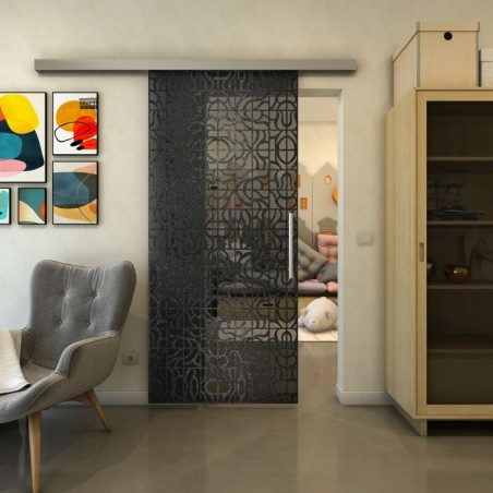 Glasschiebetür SLIM-LINE - Fineprint Model 161 Schwarz auf Grauglas