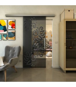 Glasschiebetür SLIM-LINE - Fineprint Model 163 Schwarz auf Grauglas