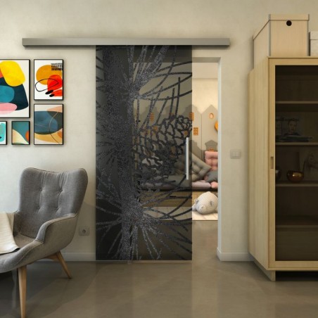 Glasschiebetür SLIM-LINE - Fineprint Model 169 Schwarz auf Grauglas