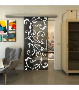 Glasschiebetür SLIM-LINE - Fineprint Model 171 Weiss auf Grauglas