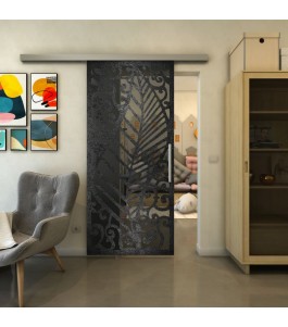 Glasschiebetür SLIM-LINE - Fineprint Model 173 Schwarz auf Grauglas