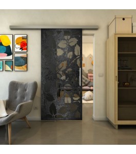 Glasschiebetür SLIM-LINE - Fineprint Model 175 Schwarz auf Grauglas