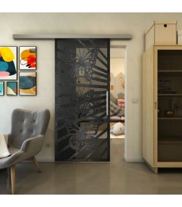 Glasschiebetür SLIM-LINE - Fineprint Model 176 Schwarz auf Grauglas