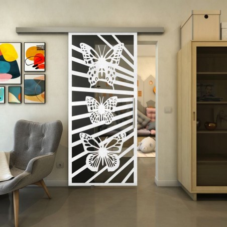 Glasschiebetür SLIM-LINE - Fineprint Model 176 Weiss auf Grauglas