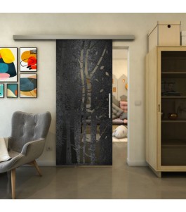 Glasschiebetür SLIM-LINE - Fineprint Model 182 Schwarz auf Grauglas