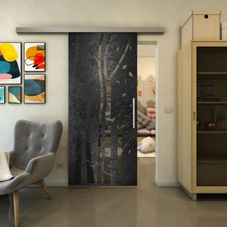 Glasschiebetür SLIM-LINE - Fineprint Model 182 Schwarz auf Grauglas
