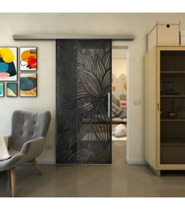 Glasschiebetür SLIM-LINE - Fineprint Model 184 Schwarz auf Grauglas