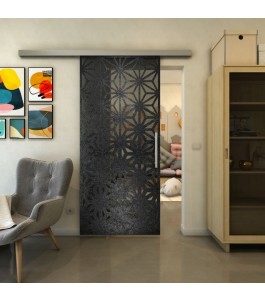 Glasschiebetür SLIM-LINE - Fineprint Model 187 Schwarz auf Grauglas