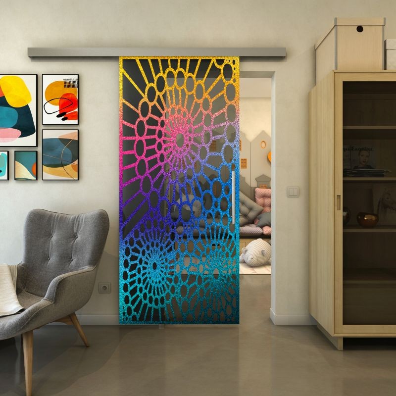 Glasschiebetür SLIM-LINE - Fineprint Modell 188 Verlauf auf Grauglas Glasschiebetür SLIM-LINE - Fineprint Modell 188 Verlauf auf Grauglas