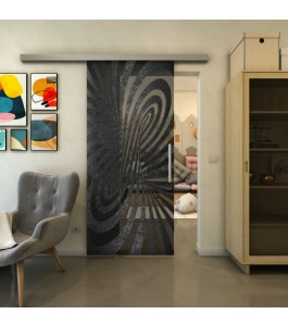 Glasschiebetür SLIM-LINE - Fineprint Model 189 Schwarz auf Grauglas