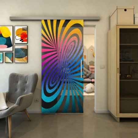 Glasschiebetür SLIM-LINE - Fineprint Model 189 Verlauf auf Grauglas