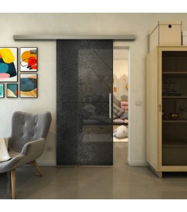 Glasschiebetür SLIM-LINE - Fineprint Model 194 Schwarz auf Grauglas