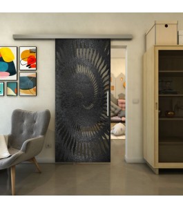 Glasschiebetür SLIM-LINE - Fineprint Model 197 Schwarz auf Grauglas