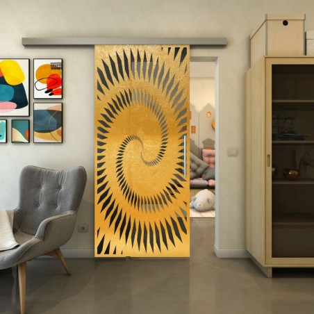 Glasschiebetür SLIM-LINE - Fineprint Model 197 Gold auf Grauglas