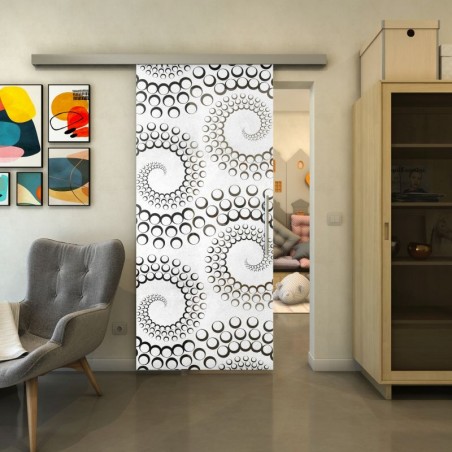Glasschiebetür SLIM-LINE - Fineprint Model 198 Weiss auf Grauglas