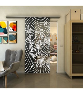 Glasschiebetür SLIM-LINE - Fineprint Model 200 Weiss auf Grauglas