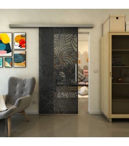 Glasschiebetür SLIM-LINE - Fineprint Model 201 Schwarz auf Grauglas