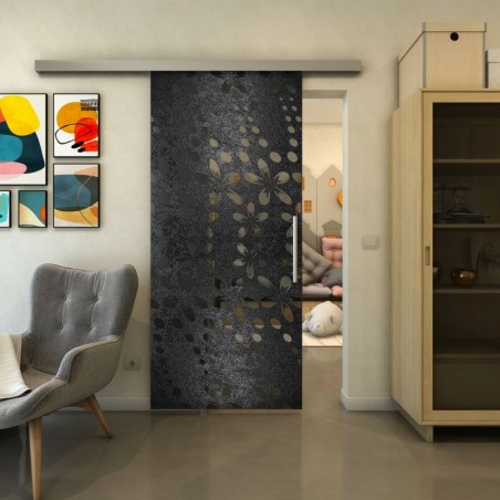 Glasschiebetür SLIM-LINE - Fineprint Model 203 Schwarz auf Grauglas