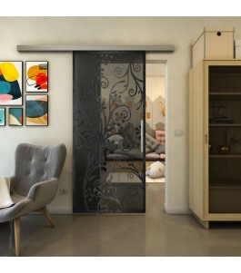 Glasschiebetür SLIM-LINE - Fineprint Model 204 Schwarz auf Grauglas