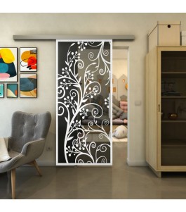 Glasschiebetür SLIM-LINE - Fineprint Model 204 Weiss auf Grauglas