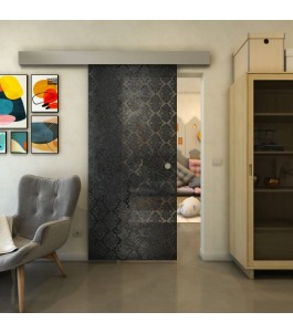Glasschiebetür ECO-LINE - Fineprint Model 001 Schwarz auf Grauglas