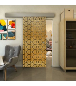 Glasschiebetür ECO-LINE - Fineprint Model 001 Gold auf Grauglas