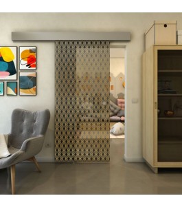 Glasschiebetür ECO-LINE - Fineprint Model 002 Gold auf Grauglas