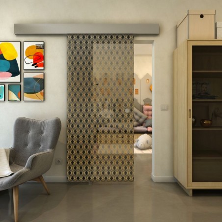 Glasschiebetür ECO-LINE - Fineprint Model 002 Gold auf Grauglas
