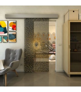 Glasschiebetür ECO-LINE - Fineprint Model 006 Gold auf Grauglas