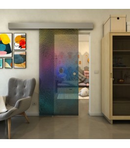 Glasschiebetür ECO-LINE - Fineprint Model 007 Verlauf auf Grauglas