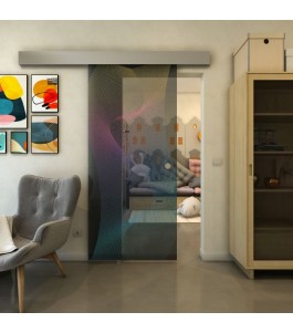 Glasschiebetür ECO-LINE - Fineprint Model 009 Verlauf auf Grauglas