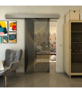 Glasschiebetür ECO-LINE - Fineprint Model 009 Gold auf Grauglas
