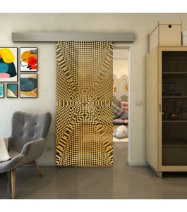 Glasschiebetür ECO-LINE - Fineprint Model 011 Gold auf Grauglas