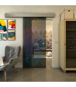 Glasschiebetür ECO-LINE - Fineprint Model 013 Verlauf auf Grauglas