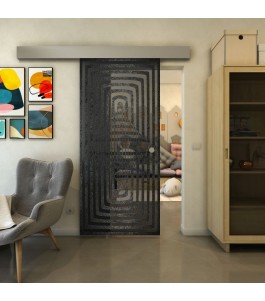 Glasschiebetür ECO-LINE - Fineprint Model 014 Schwarz auf Grauglas