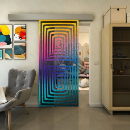 Glasschiebetür ECO-LINE - Fineprint Model 014 Verlauf auf Grauglas