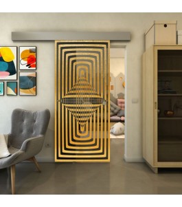 Glasschiebetür ECO-LINE - Fineprint Model 014 Gold auf Grauglas