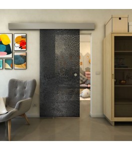 Glasschiebetür ECO-LINE - Fineprint Model 015 Schwarz auf Grauglas