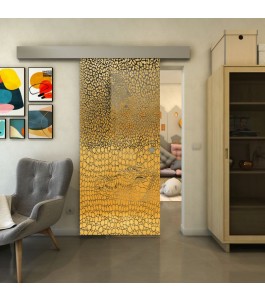 Glasschiebetür ECO-LINE - Fineprint Model 015 Gold auf Grauglas