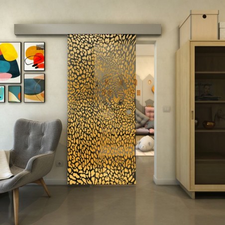 Glasschiebetür ECO-LINE - Fineprint Model 016 Gold auf Grauglas