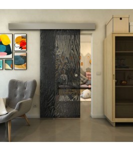 Glasschiebetür ECO-LINE - Fineprint Model 017 Schwarz auf Grauglas