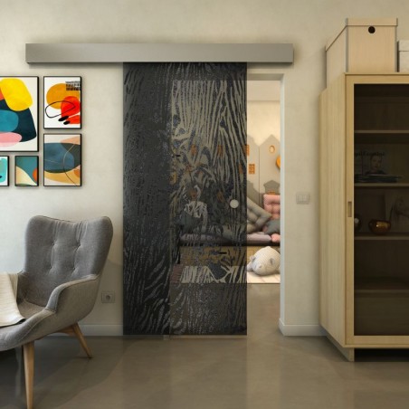 Glasschiebetür ECO-LINE - Fineprint Model 017 Schwarz auf Grauglas