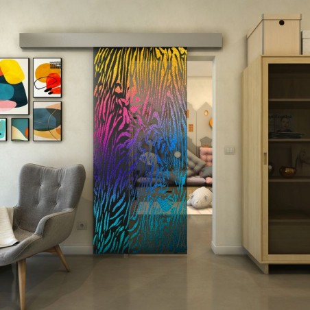 Glasschiebetür ECO-LINE - Fineprint Model 017 Verlauf auf Grauglas