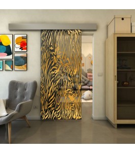 Glasschiebetür ECO-LINE - Fineprint Model 017 Gold auf Grauglas
