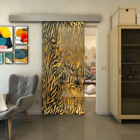 Glasschiebetür ECO-LINE - Fineprint Model 017 Gold auf Grauglas