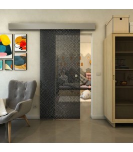 Glasschiebetür ECO-LINE - Fineprint Model 018 Schwarz auf Grauglas