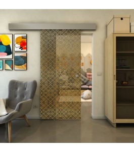Glasschiebetür ECO-LINE - Fineprint Model 018 Gold auf Grauglas