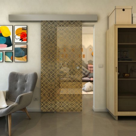 Glasschiebetür ECO-LINE - Fineprint Model 018 Gold auf Grauglas