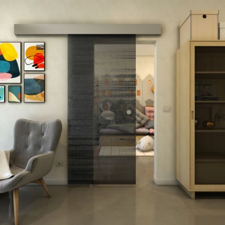 Glasschiebetür ECO-LINE - Fineprint Model 019 Schwarz auf Grauglas
