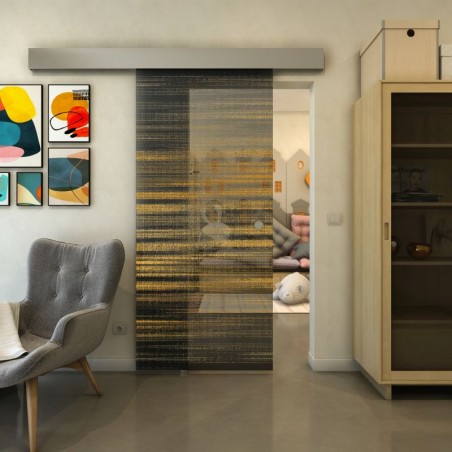 Glasschiebetür ECO-LINE - Fineprint Model 019 Gold auf Grauglas